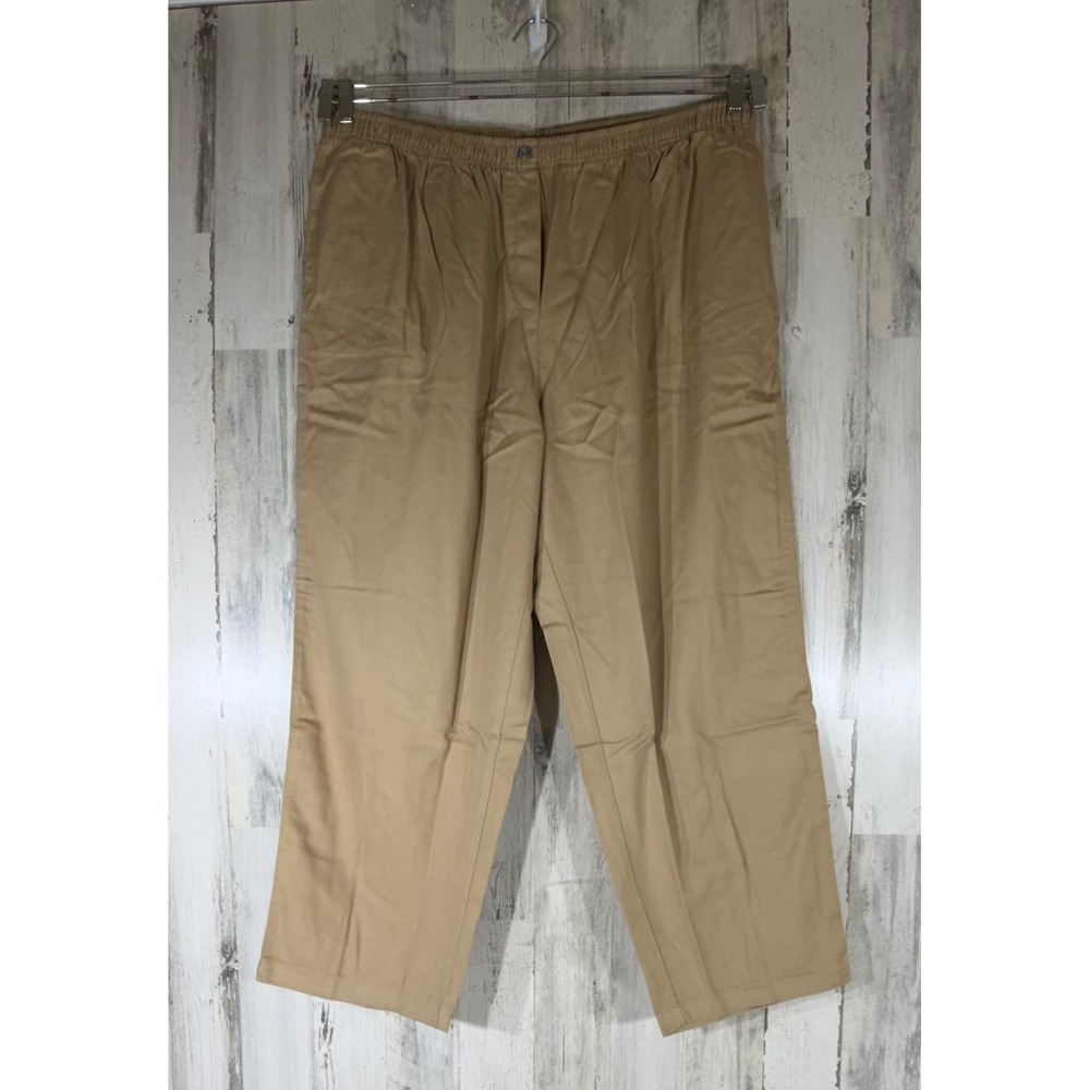 Woman Within Pants 28W Tan Khaki Elastic Waist Pull On Classic Fit Twill READ